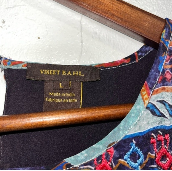 Anthropologie Vineet Bahl Prudence Top Blouse Embroidered Blue Multi Large - Picture 5 of 8
